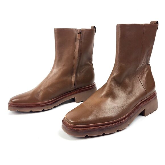 Vince Remi Bootie LEATHER SLEEK CHUNKY LUG Sole WATER REPELLENT ZIP TAUPE 9.5M